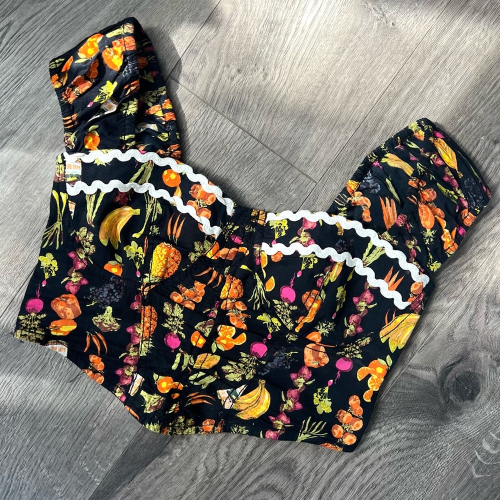 Urban Outfitters Black Crop Top with Colorful Fruit Print